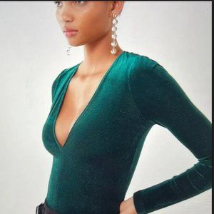 UO Bree Velvet V-neck Long Sleeve Top Size Small